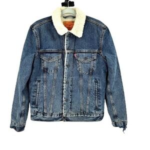 Levis Men's Trucker Jacket Denim Jeans Sherpa Lined Small Cowboy Landman Western
